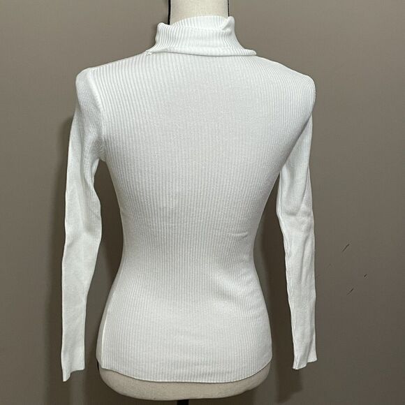 Shein Ivory Ribbed Lightweight Turtleneck Long Sleeve Bodycon Sweater Size S - Picture 5 of 7